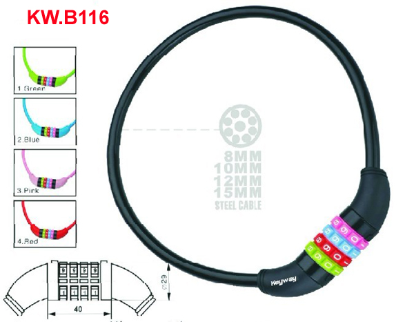 KW.B116 Cable lock colorful combination lock'